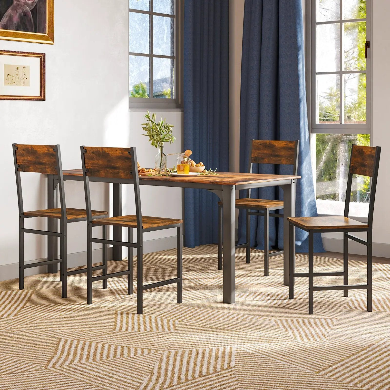 Industrial Kitchen Side Chairs Set of 2 with Metal Legs and Slanted Back-Rustic Brown by DirectDeals