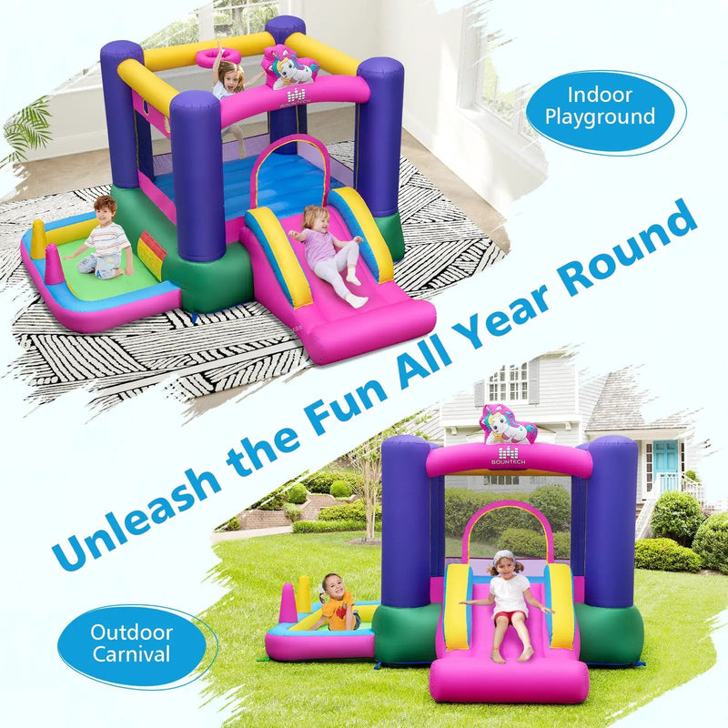 Inflatable Bounce House with Slide Splash Pool and Ring Tossing Games without Blower by DirectDeals