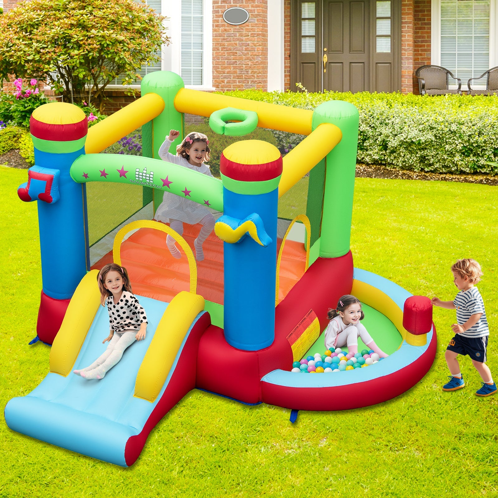 Inflatable Bounce House Kids Music-Themed Castle Sound Interaction Inflatable Bouncer without Blower by DirectDeals