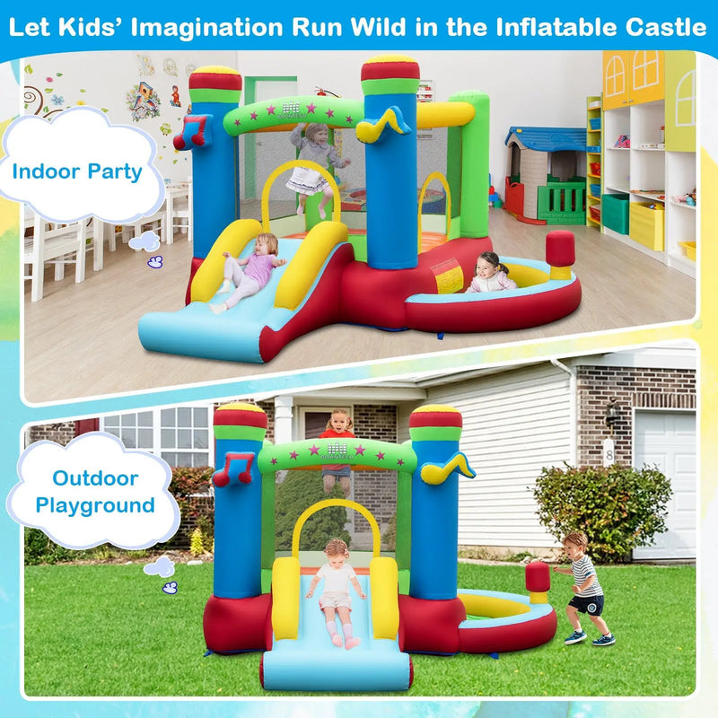 Inflatable Bounce House Kids Music-Themed Castle Sound Interaction Inflatable Bouncer without Blower by DirectDeals