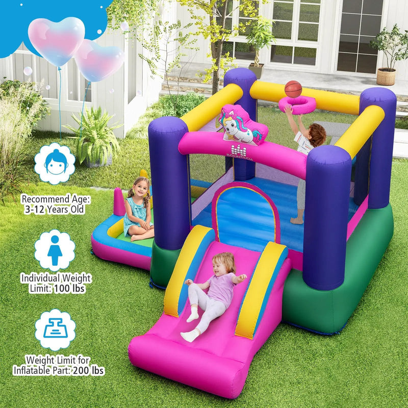 Inflatable Bounce House with Slide Splash Pool and Ring Tossing Games without Blower by DirectDeals