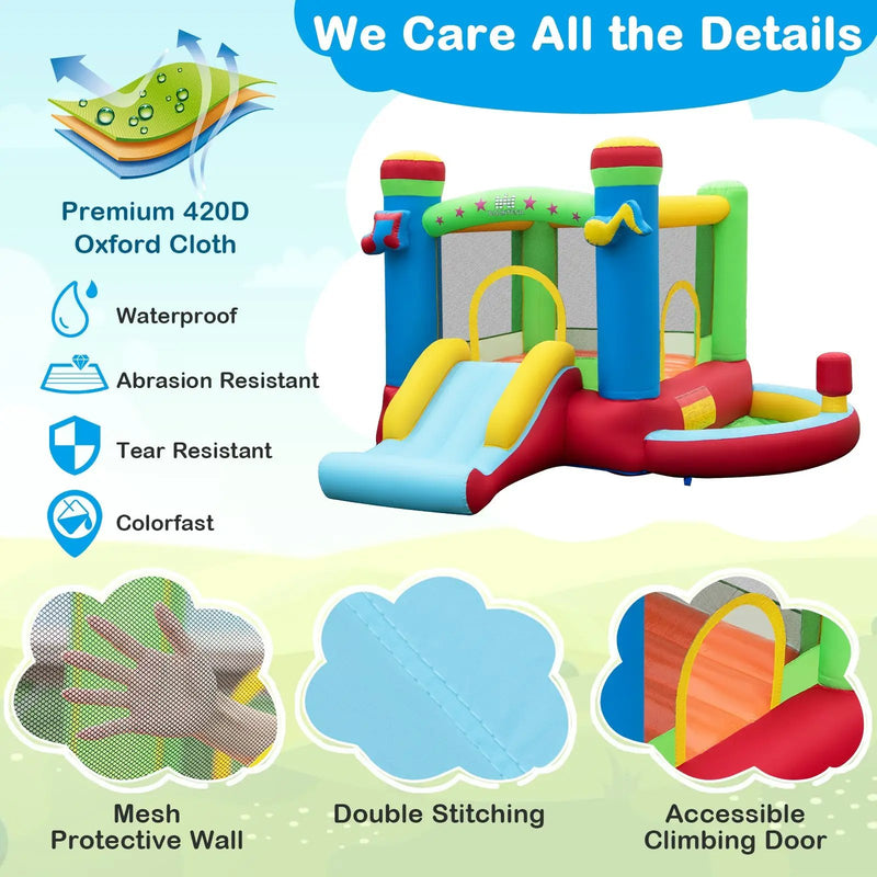Inflatable Bounce House Kids Music-Themed Castle Sound Interaction Inflatable Bouncer without Blower by DirectDeals