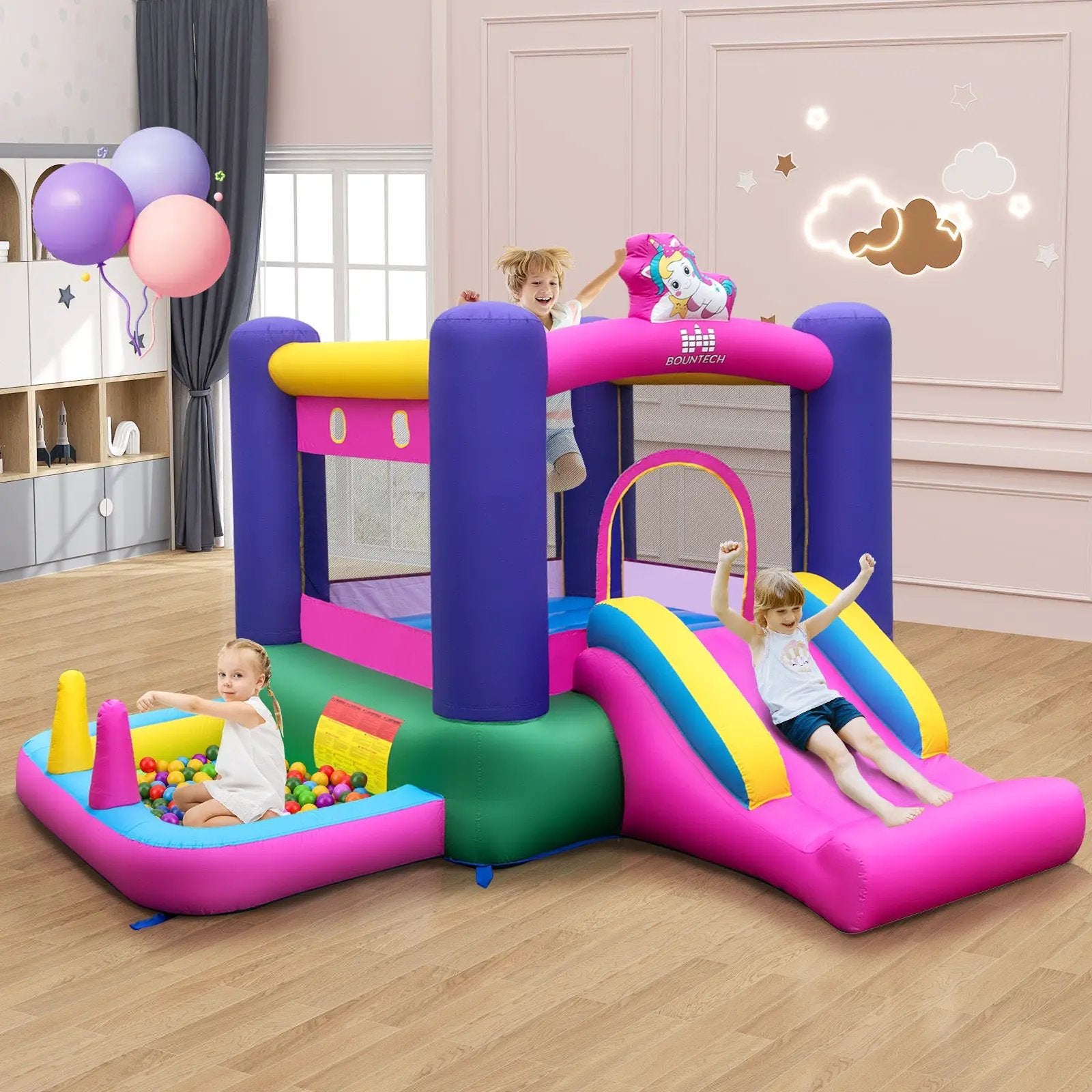 Inflatable Bounce House with Slide Splash Pool and Ring Tossing Games without Blower by DirectDeals
