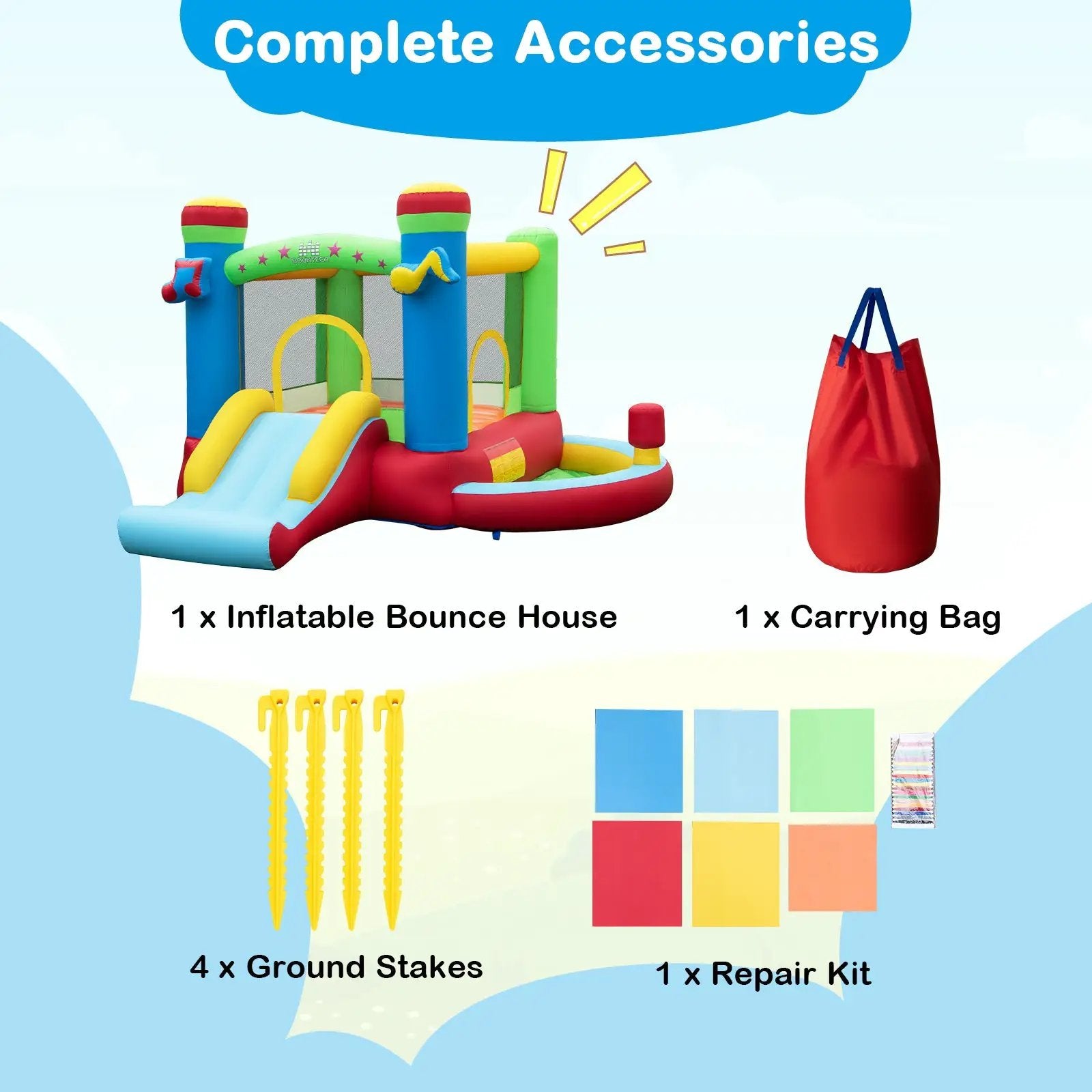 Inflatable Bounce House Kids Music-Themed Castle Sound Interaction Inflatable Bouncer without Blower by DirectDeals