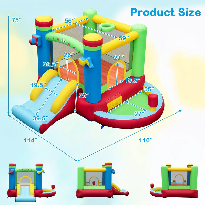 Inflatable Bounce House Kids Music-Themed Castle Sound Interaction Inflatable Bouncer without Blower by DirectDeals