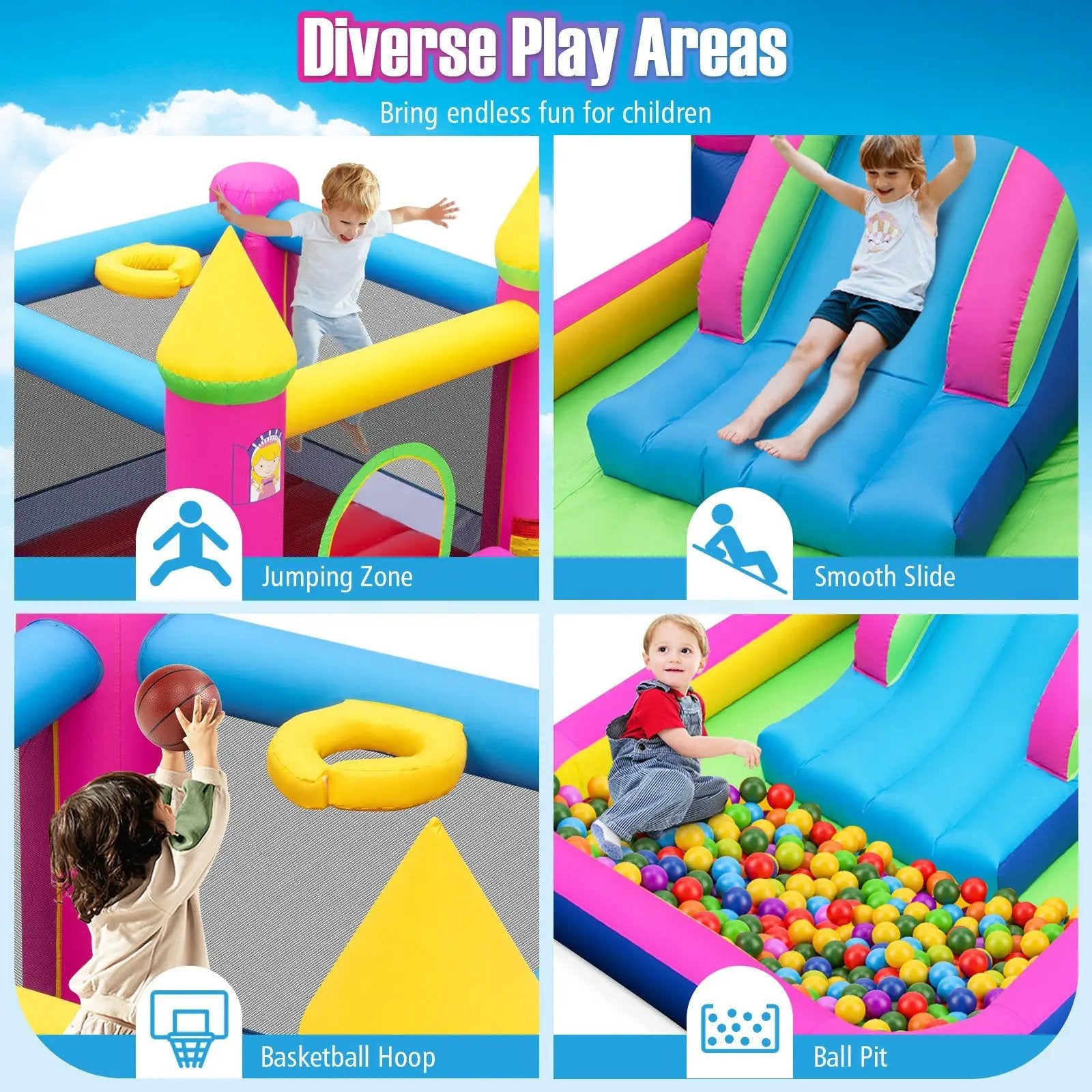 Inflatable Bounce House 4-in-1 Kids Princess-themed Bouncer Blow-up Bouncy Castle by DirectDeals
