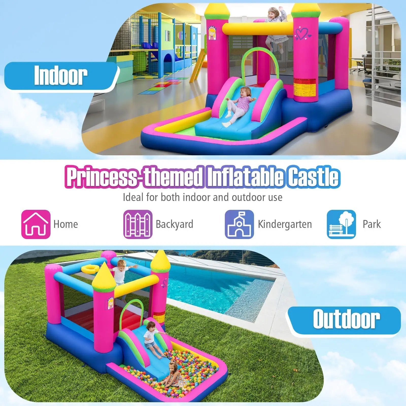 Inflatable Bounce House 4-in-1 Kids Princess-themed Bouncer Blow-up Bouncy Castle with 480 Blower by DirectDeals