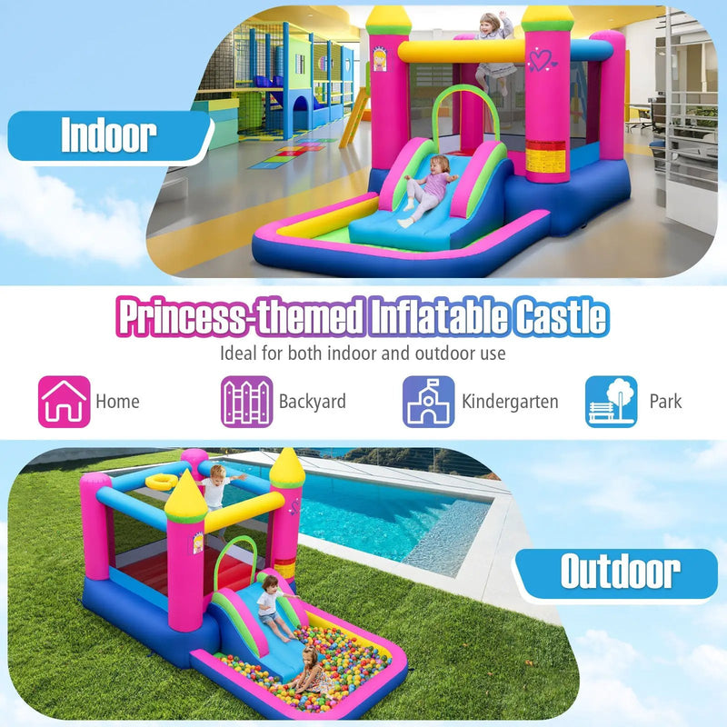 Inflatable Bounce House 4-in-1 Kids Princess-themed Bouncer Blow-up Bouncy Castle with 480 Blower by DirectDeals