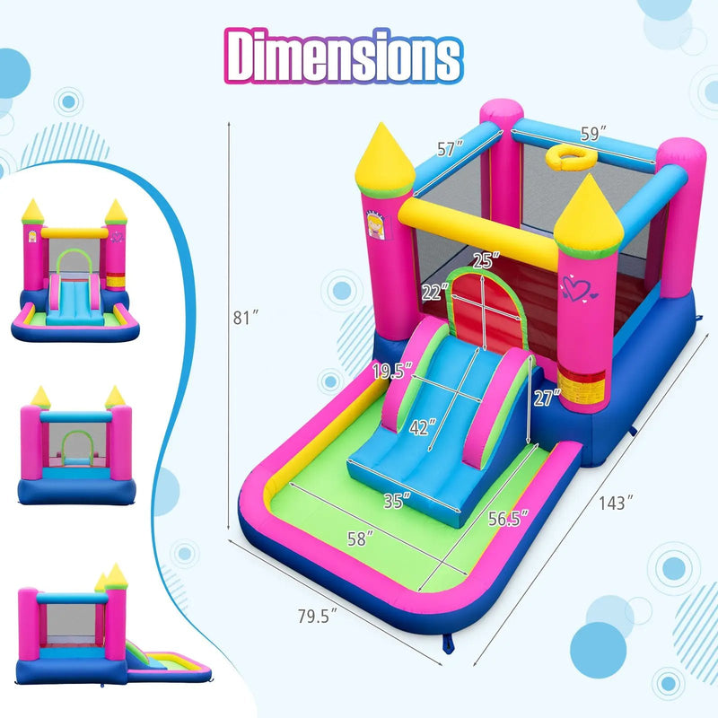 Inflatable Bounce House 4-in-1 Kids Princess-themed Bouncer Blow-up Bouncy Castle by DirectDeals