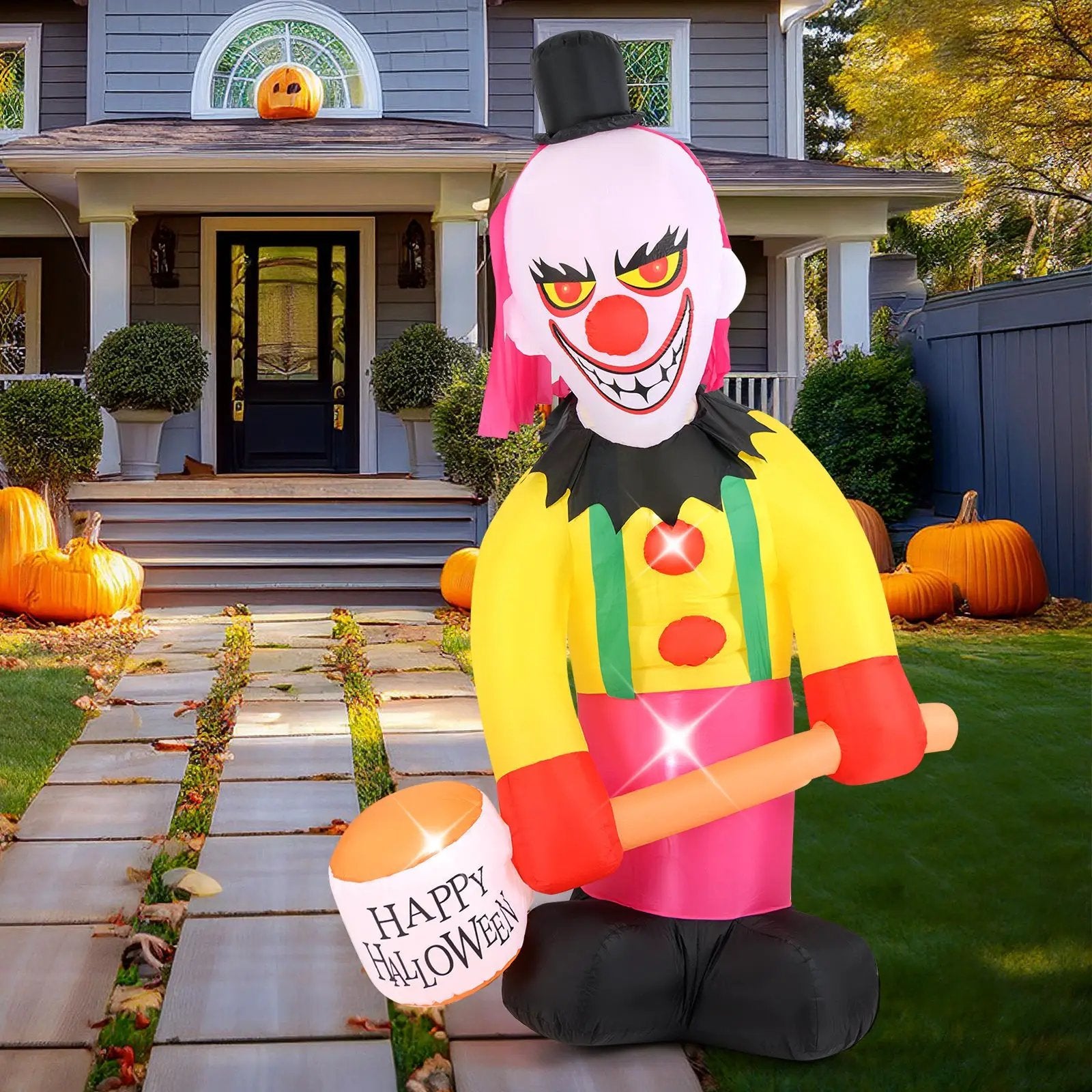 5.9 x 7.9 FT Inflatable Halloween Head Turning Clown with Hammer and Flashing Eyes by DirectDeals