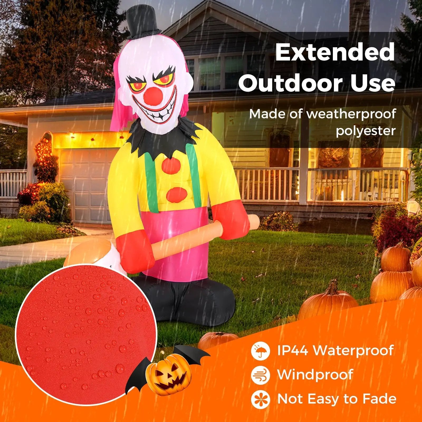 5.9 x 7.9 FT Inflatable Halloween Head Turning Clown with Hammer and Flashing Eyes by DirectDeals