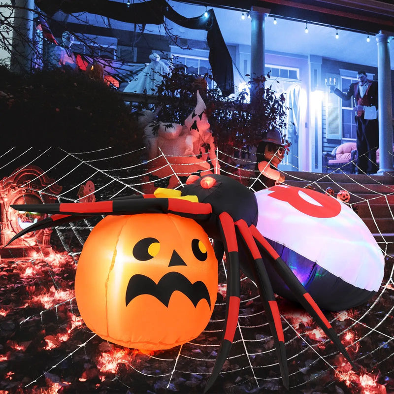 4.9 x 4.6 Feet Inflatable Spider with Pumpkin and Rotating Light by DirectDeals