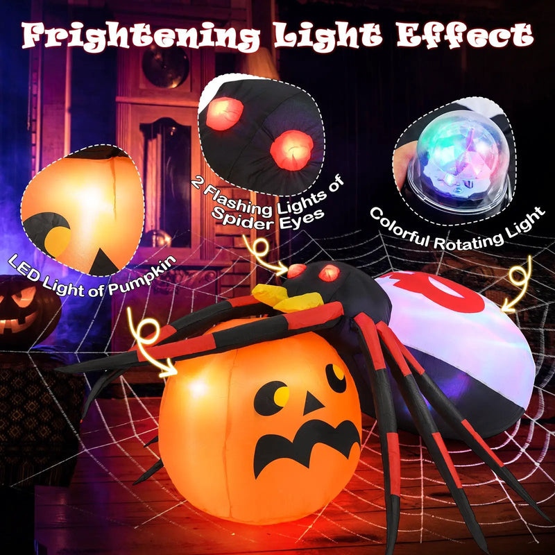 4.9 x 4.6 Feet Inflatable Spider with Pumpkin and Rotating Light by DirectDeals