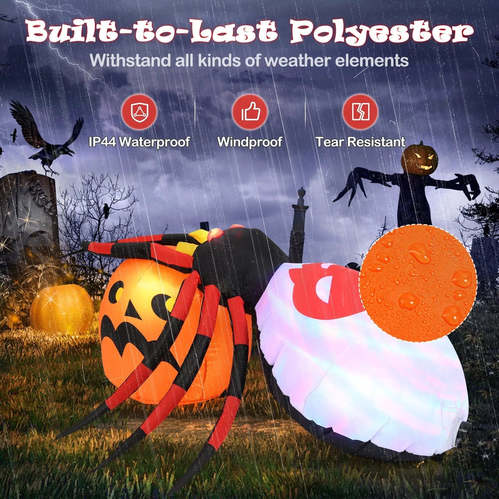 4.9 x 4.6 Feet Inflatable Spider with Pumpkin and Rotating Light by DirectDeals