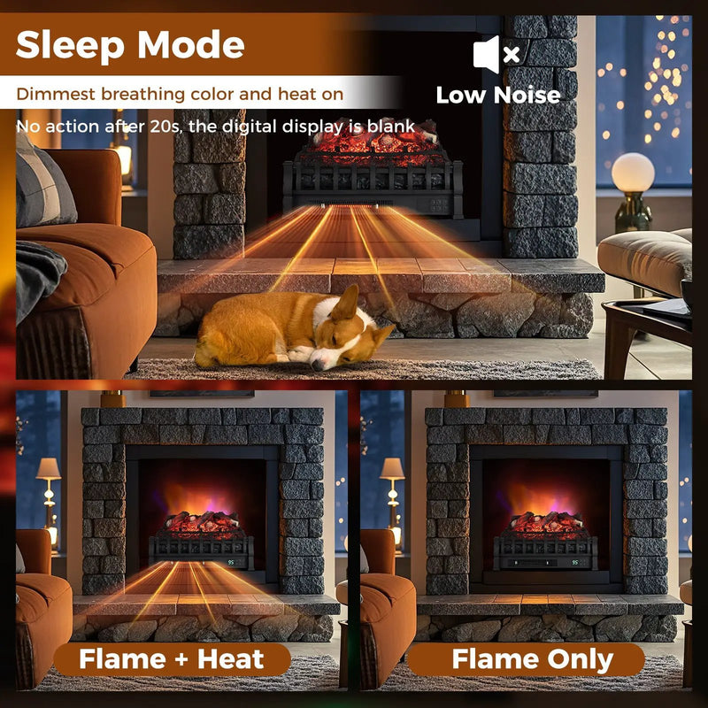 Infrared Quartz Electric Fireplace with Adjustable 3D Flame Colors and Overheat Protection-Black by DirectDeals
