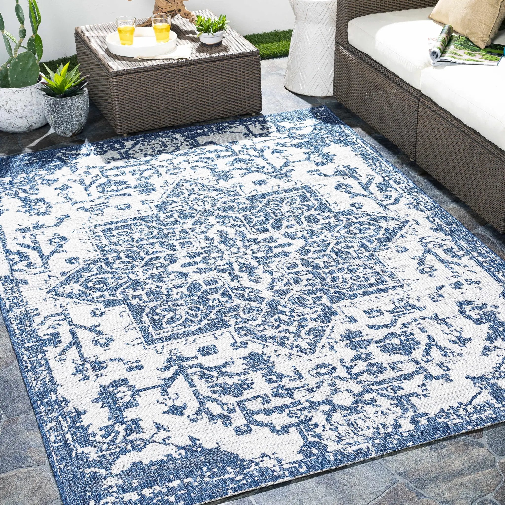 Dark Blue Kilmacolm Indoor & Outdoor Area Rug - Clearance by Boutique Rugs