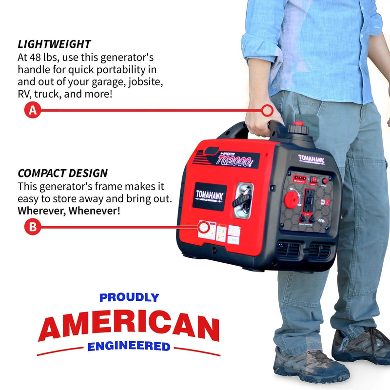 2000 Watt Inverter Generator Super Quiet Portable Gas Power Professional Use by Tomahawk Power