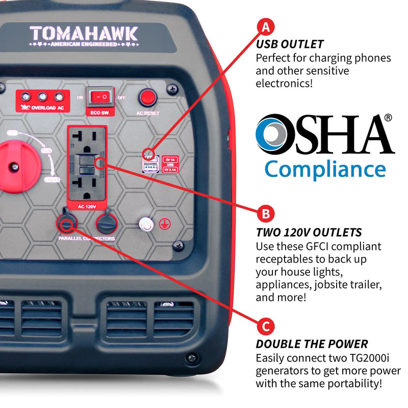 2000 Watt Inverter Generator Super Quiet Portable Gas Power Professional Use by Tomahawk Power