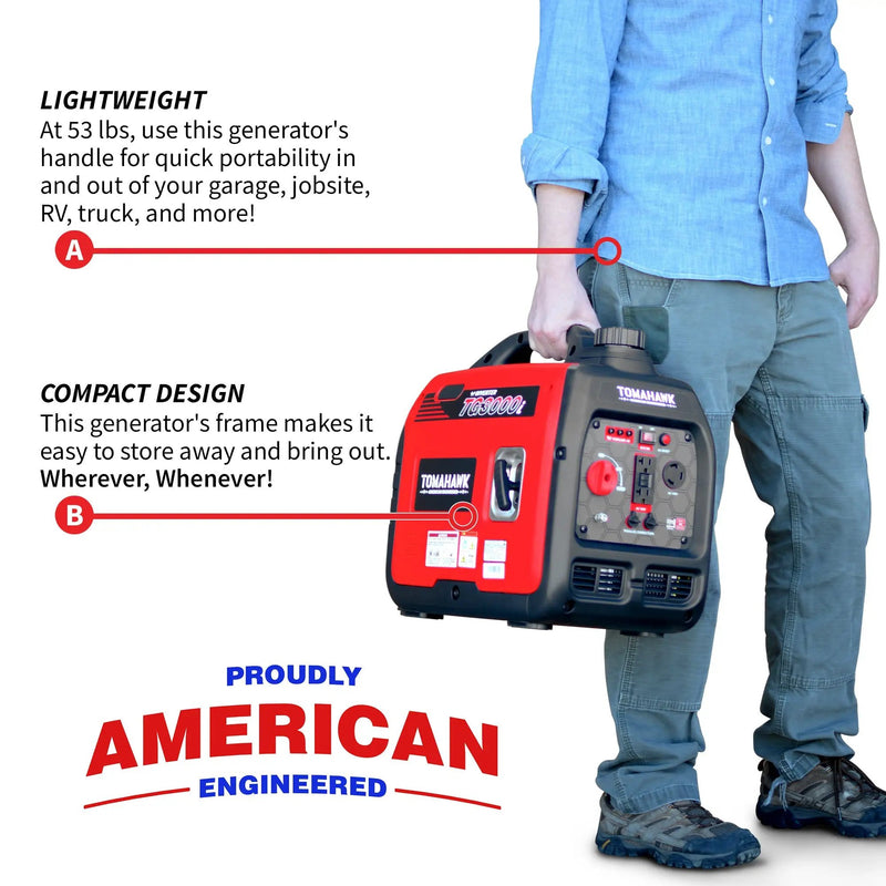 3000 Watt Inverter Generator Super Quiet Portable Gas Power Professional Use by Tomahawk Power