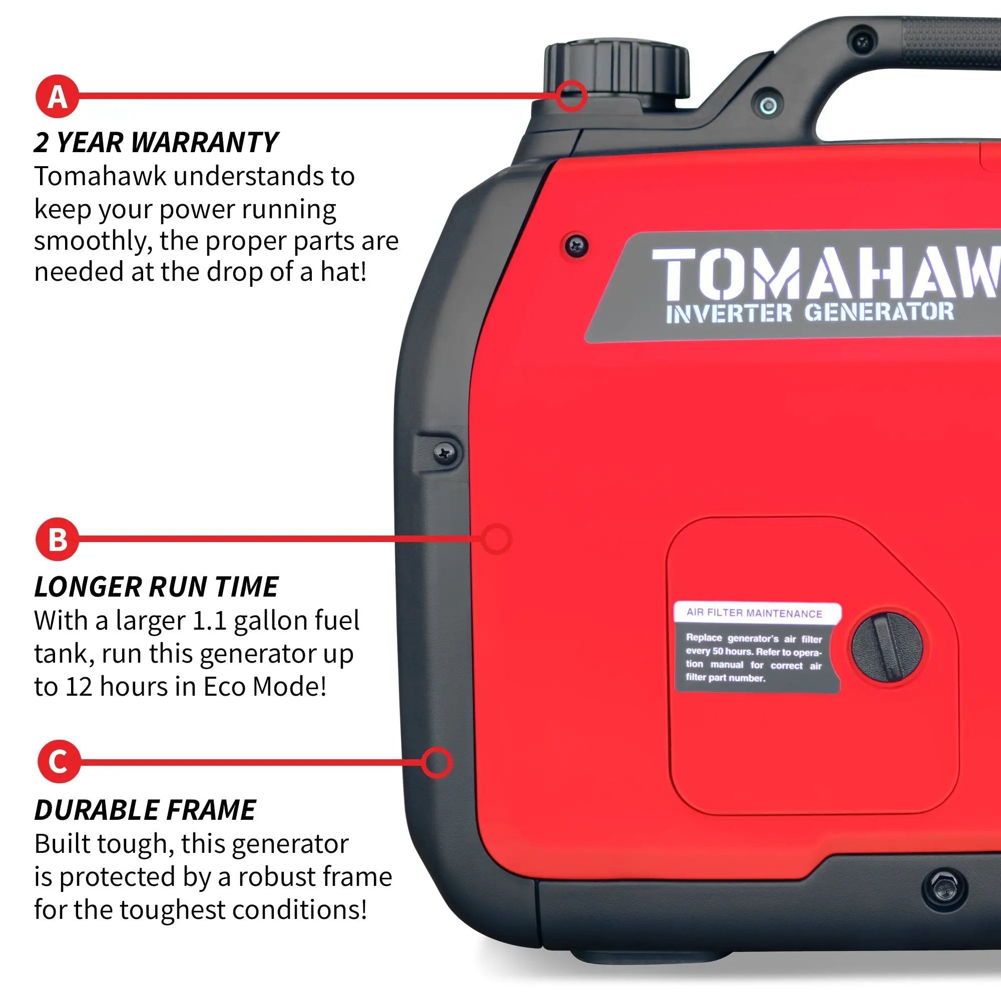 3000 Watt Inverter Generator Super Quiet Portable Gas Power Professional Use by Tomahawk Power