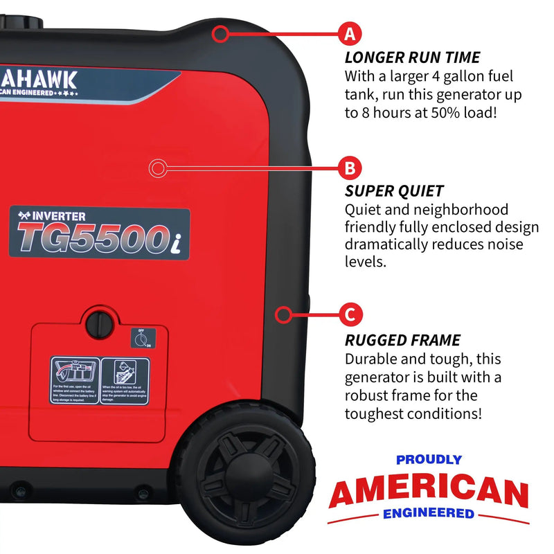 5500 Watt Inverter Generator Super Quiet Portable Gas Power Professional Use by Tomahawk Power