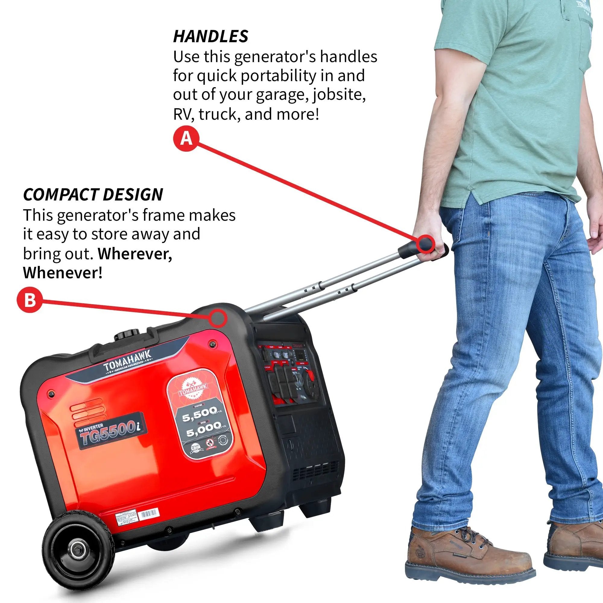 5500 Watt Inverter Generator Super Quiet Portable Gas Power Professional Use by Tomahawk Power