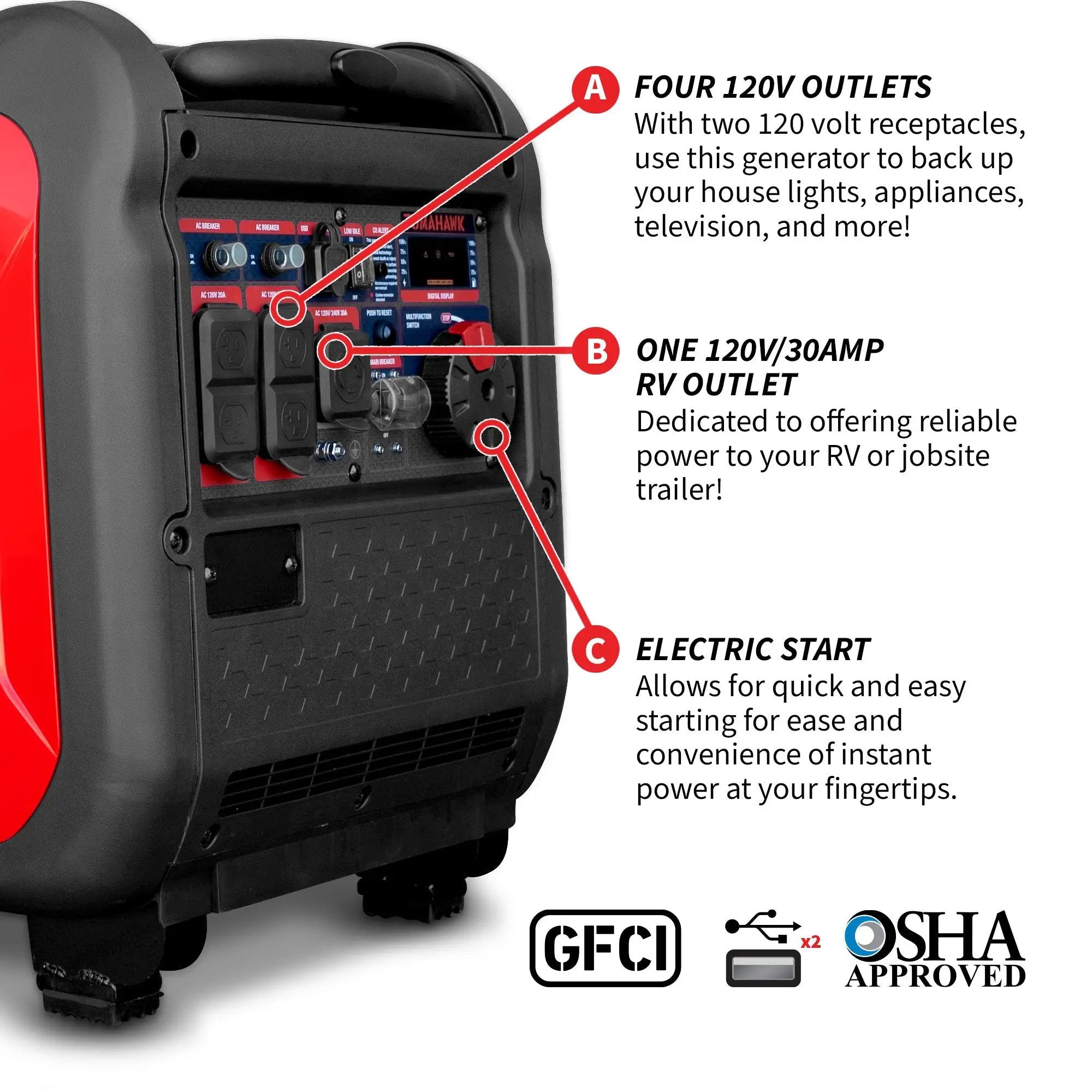 5500 Watt Inverter Generator Super Quiet Portable Gas Power Professional Use by Tomahawk Power