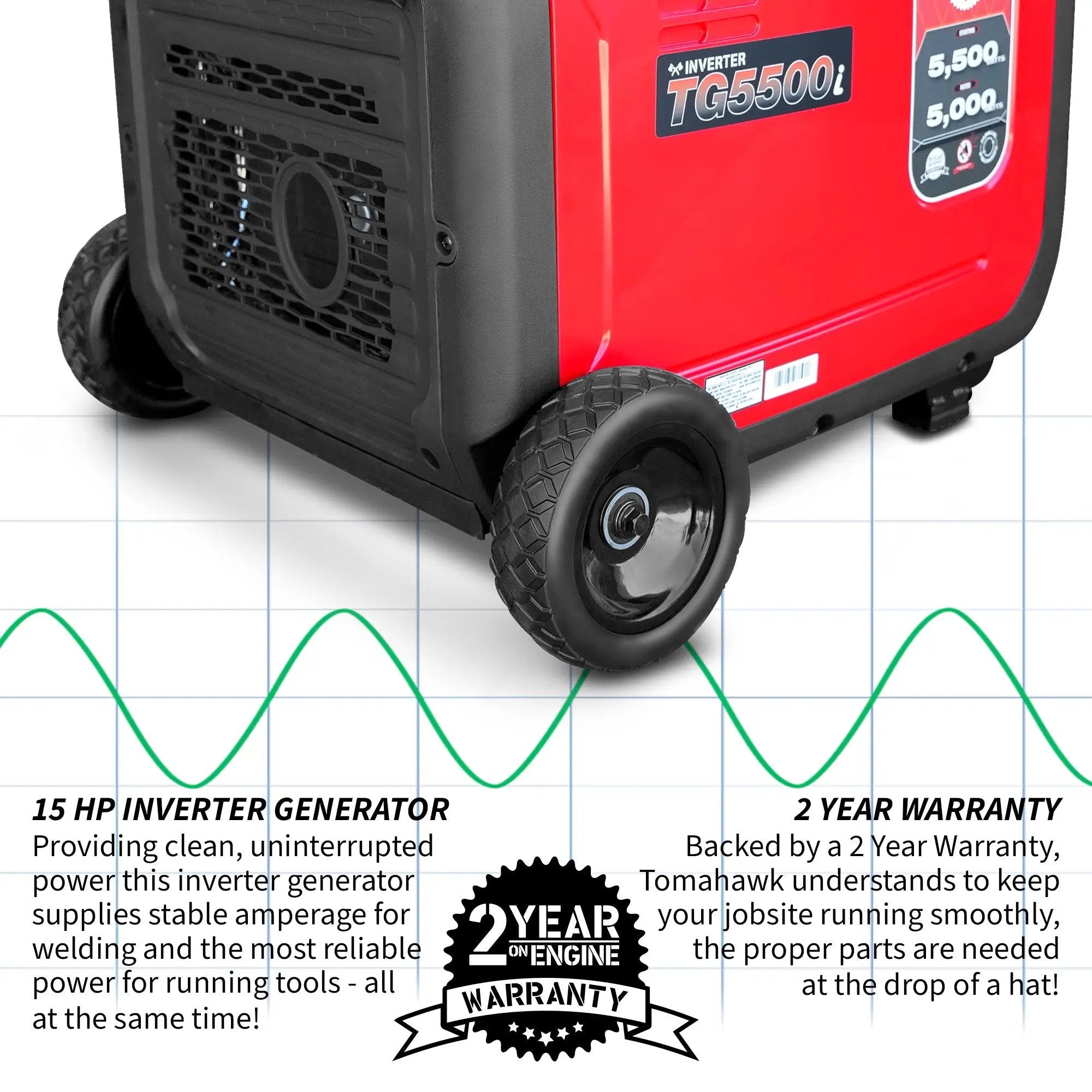 5500 Watt Inverter Generator Super Quiet Portable Gas Power Professional Use by Tomahawk Power