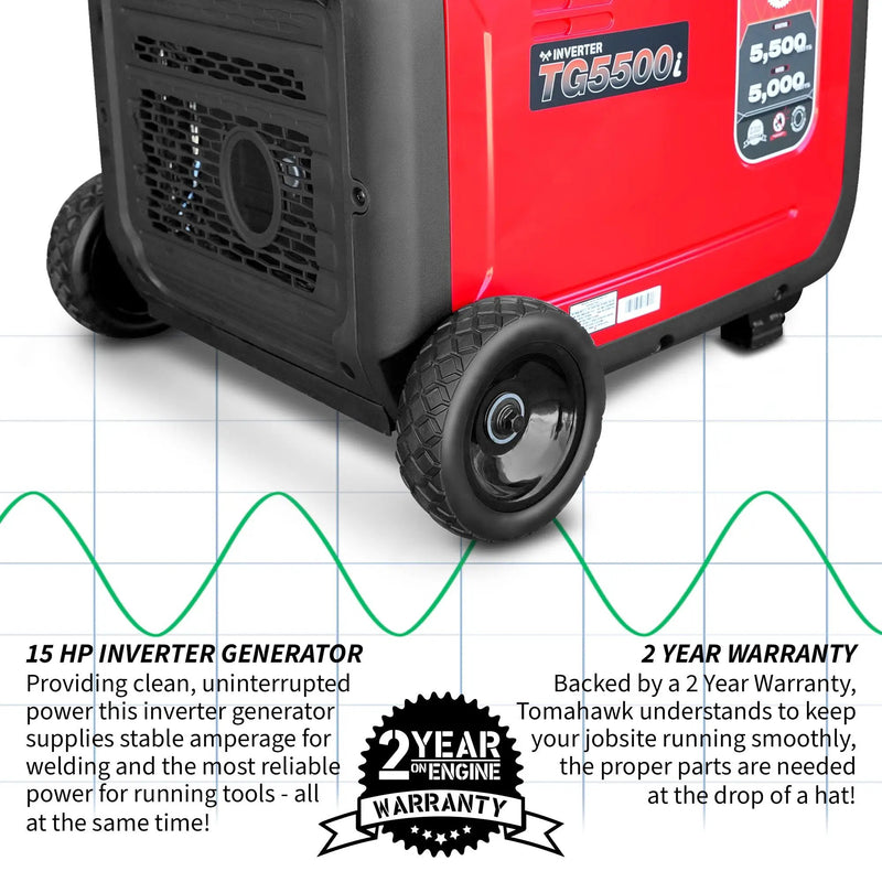5500 Watt Inverter Generator Super Quiet Portable Gas Power Professional Use by Tomahawk Power