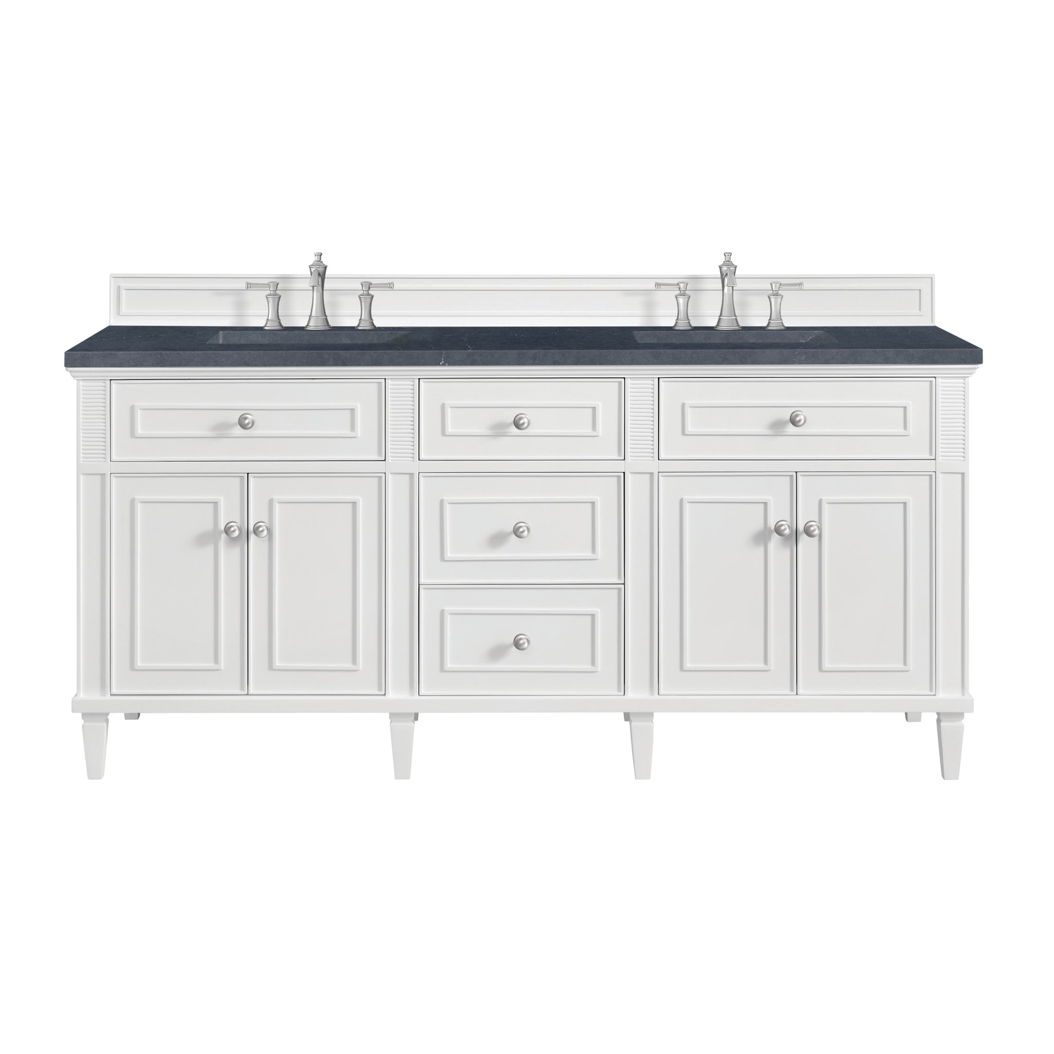 James Martin Lorelai 72" Double Bathroom Vanity, Bright White with Charcoal Soapstone countertop