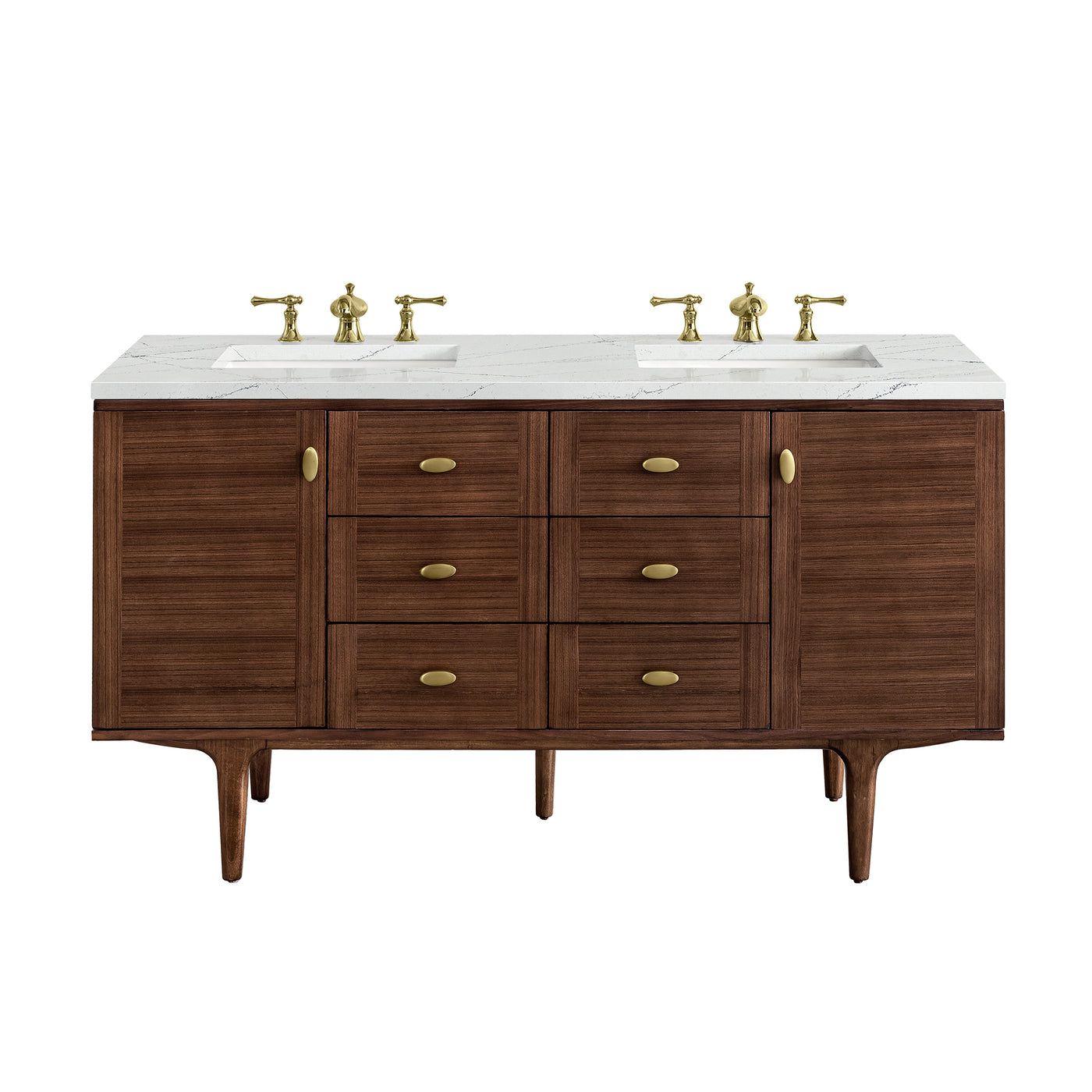 James Martin Amberly 60" Dual Mount Double Bathroom Vanity, Mid-Century Walnut with Ethereal Noctis (FreePower) countertop