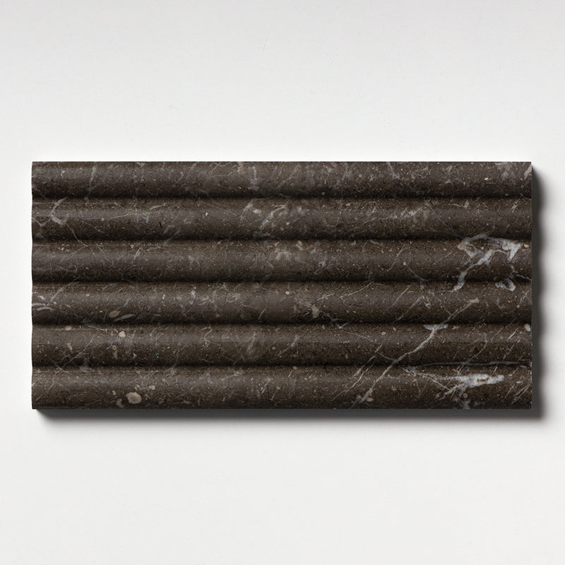 Iris Black Honed Flute Trim 6x12x3/4 Marble Honed 6x12 Accent Tiles