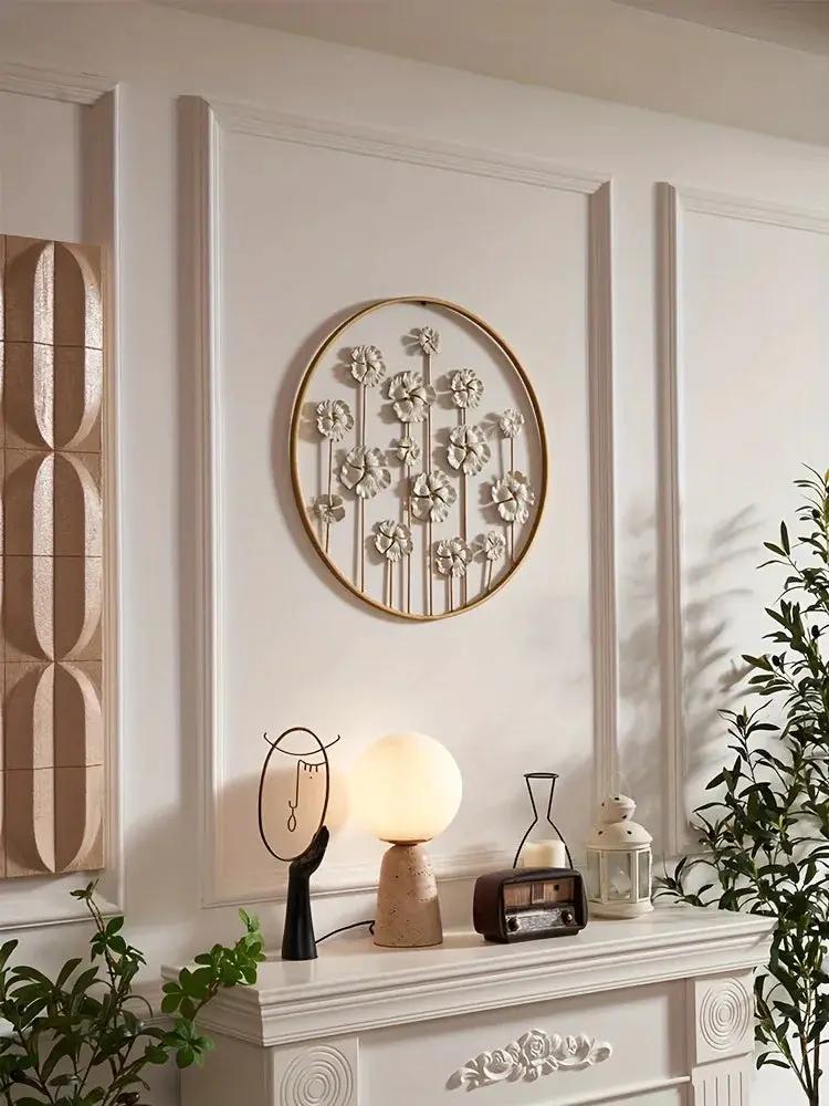 Iron Floral Wall Art with Golden Accents and White Flowers by House Of Avana