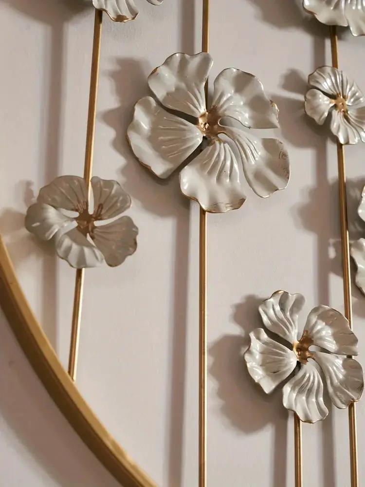 Iron Floral Wall Art with Golden Accents and White Flowers by House Of Avana