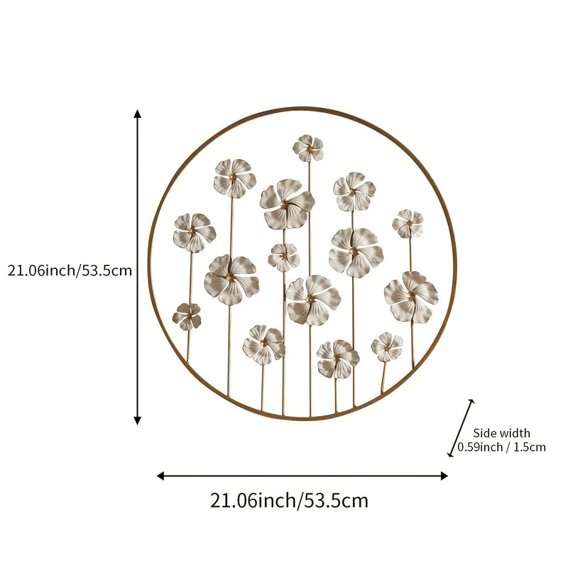 Iron Floral Wall Art with Golden Accents and White Flowers by House Of Avana