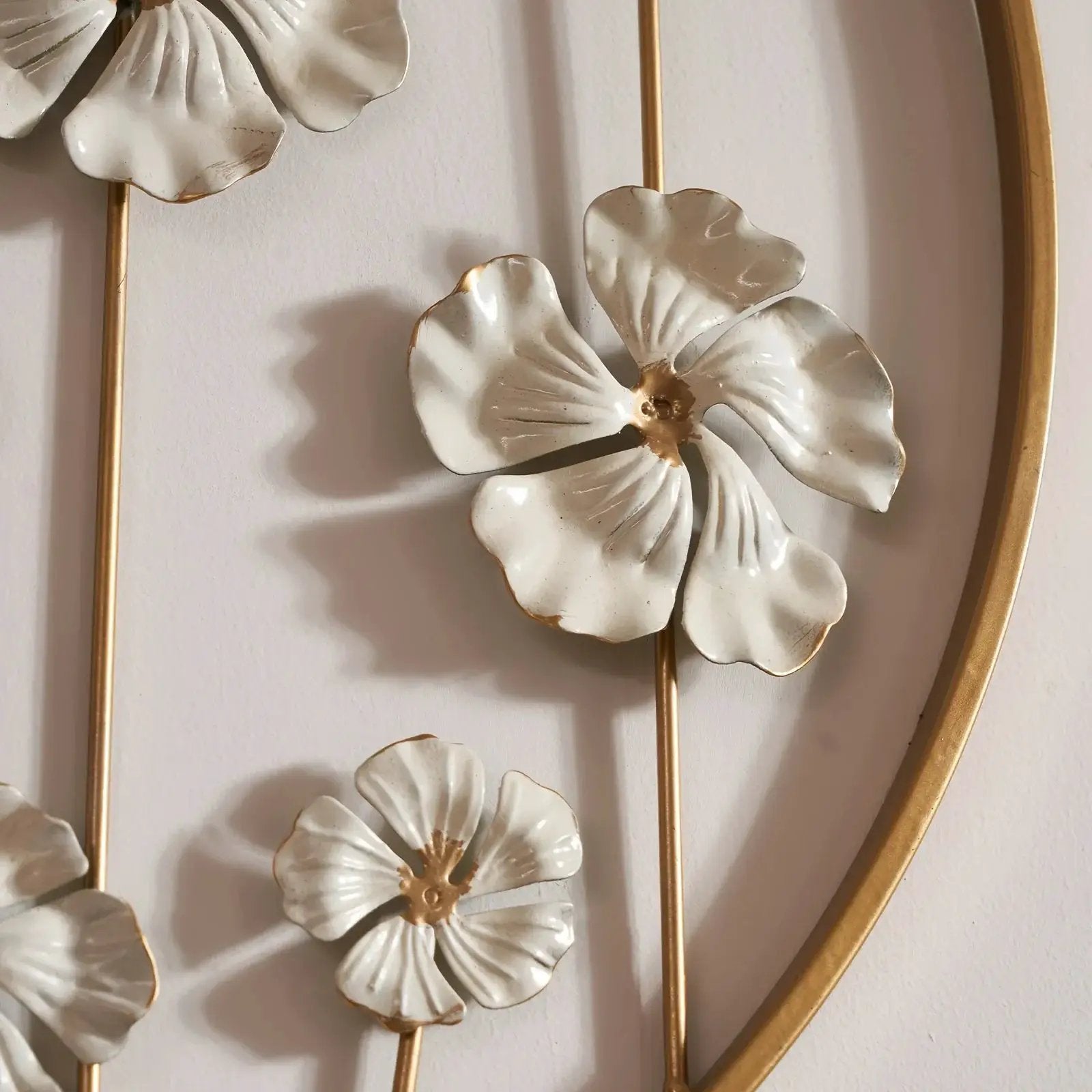 Iron Floral Wall Art with Golden Accents and White Flowers by House Of Avana