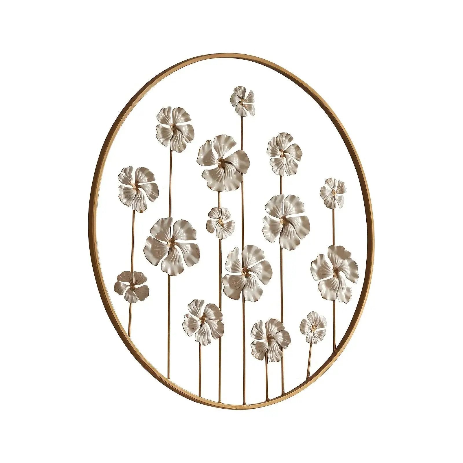 Iron Floral Wall Art with Golden Accents and White Flowers by House Of Avana