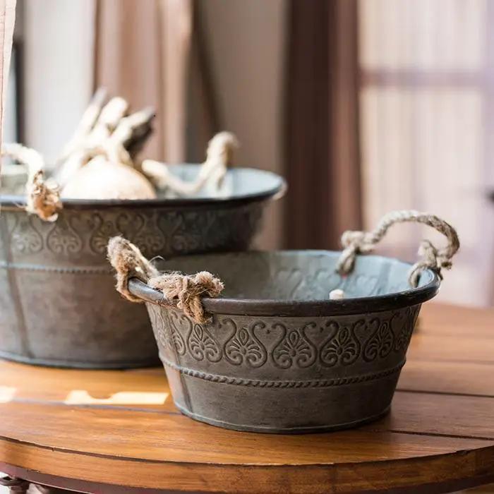 Iron Tub Antique Flower Pattern Tub with Rope Handles (Set of 3) by RusticReach