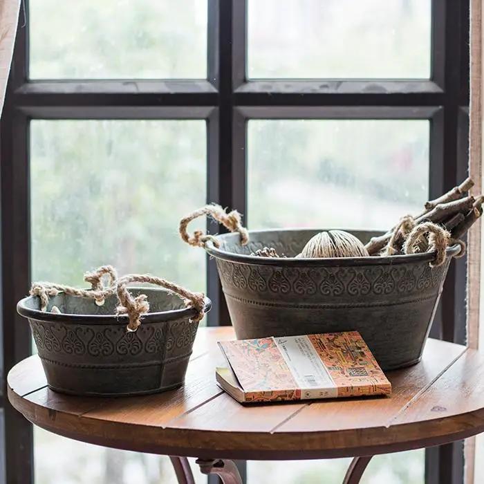 Iron Tub Antique Flower Pattern Tub with Rope Handles (Set of 3) by RusticReach