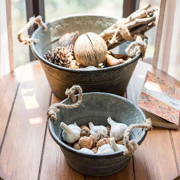 Iron Tub Antique Flower Pattern Tub with Rope Handles (Set of 3) by RusticReach