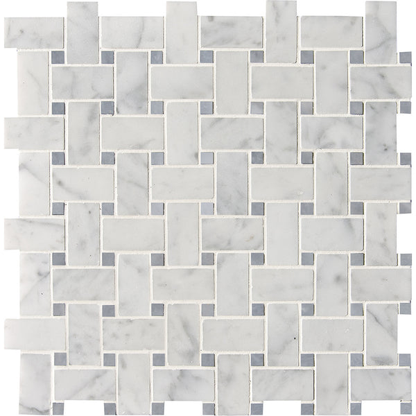 Italian Carrara Honed Basket Weave Marble Mosaics 12x12