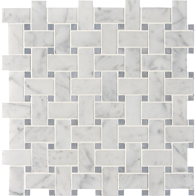 Italian Carrara Honed Basket Weave Marble Mosaics 12x12 Marble Honed 12x12 Mosaics