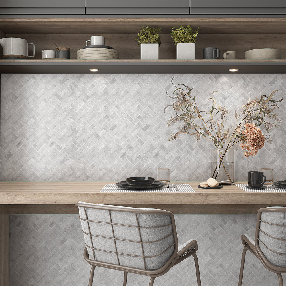 Italian Carrara Honed Herringbone Marble Mosaics 12 1/8x13 3/8 Marble Honed 12x18 Mosaics — 2
