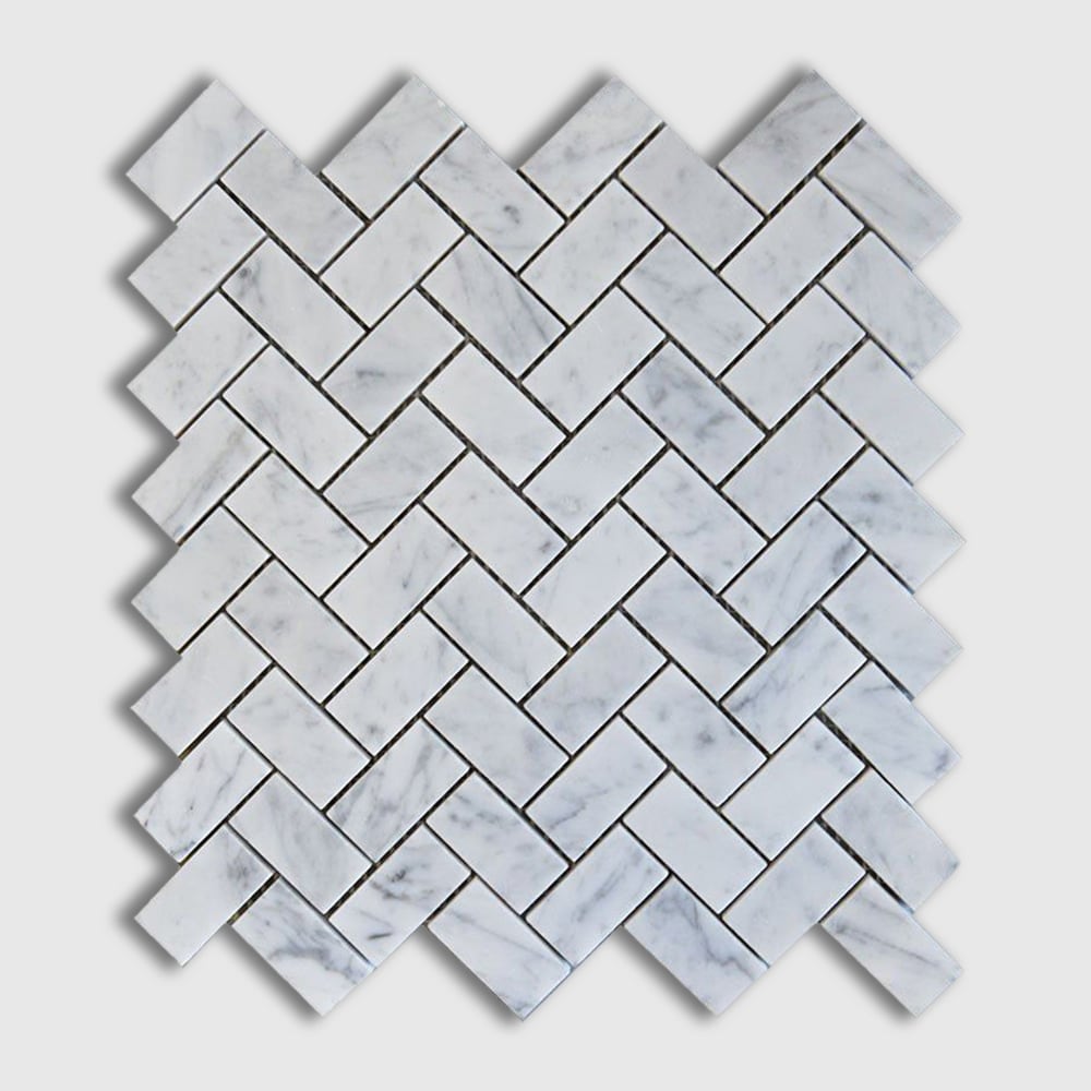 Italian Carrara Honed Herringbone Marble Mosaics 12 1/8x13 3/8 Marble Honed 12x18 Mosaics