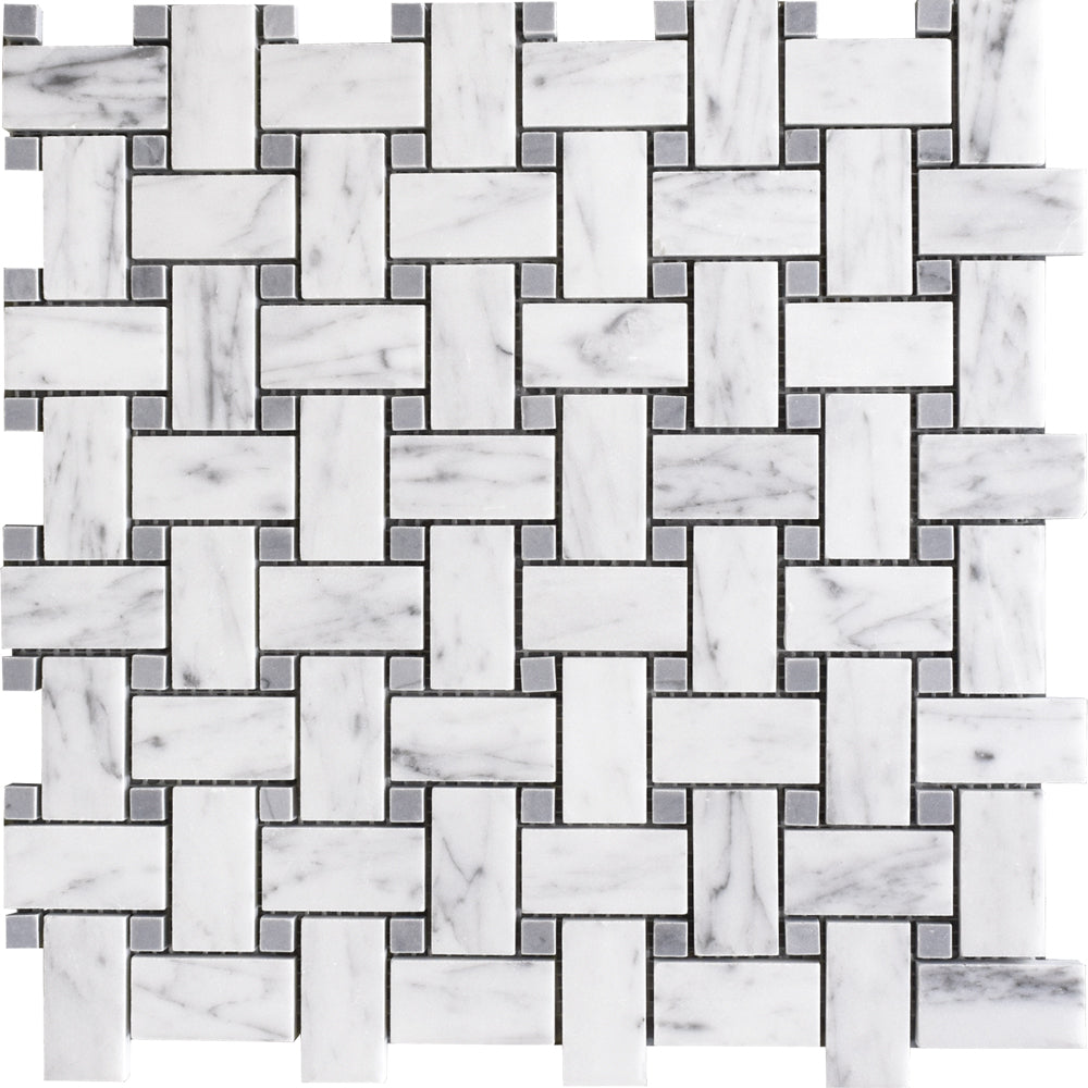 Italian Carrara Polished Basket Weave Marble Mosaics 12x12 Marble Polished 12x12 Mosaics