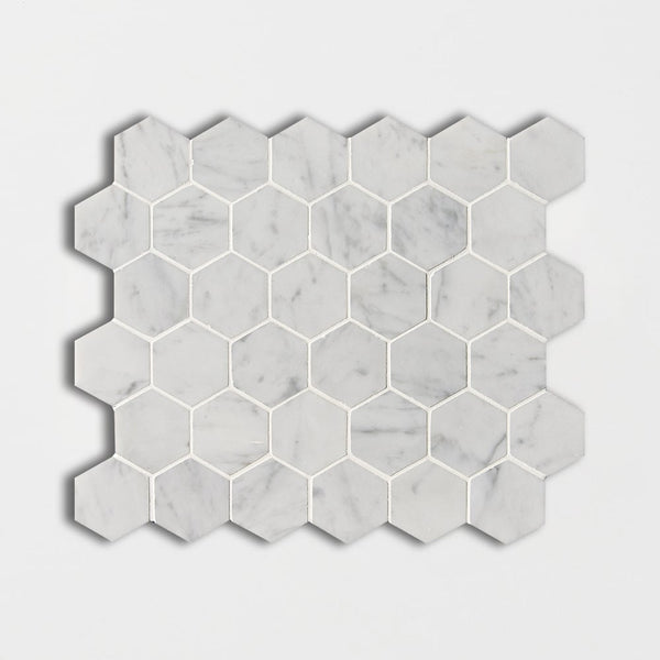 Italian Carrara Polished Hexagon Marble Mosaics 12x12