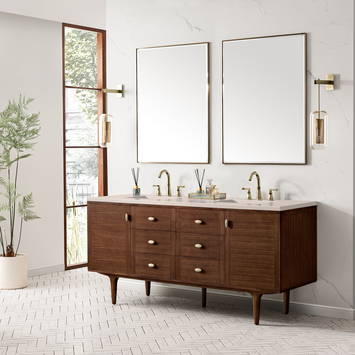 James Martin Amberly 72" Dual Mount Double Bathroom Vanity, Mid-Century Walnut, view 35