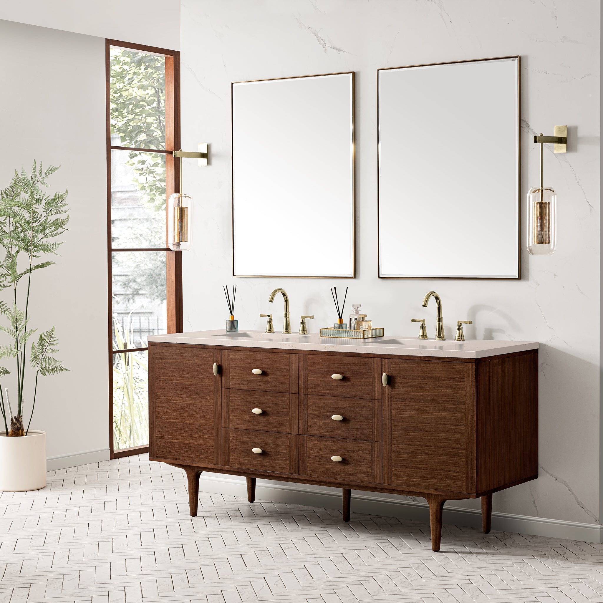 James Martin Amberly 72" Dual Mount Double Bathroom Vanity, Mid-Century Walnut, view 35