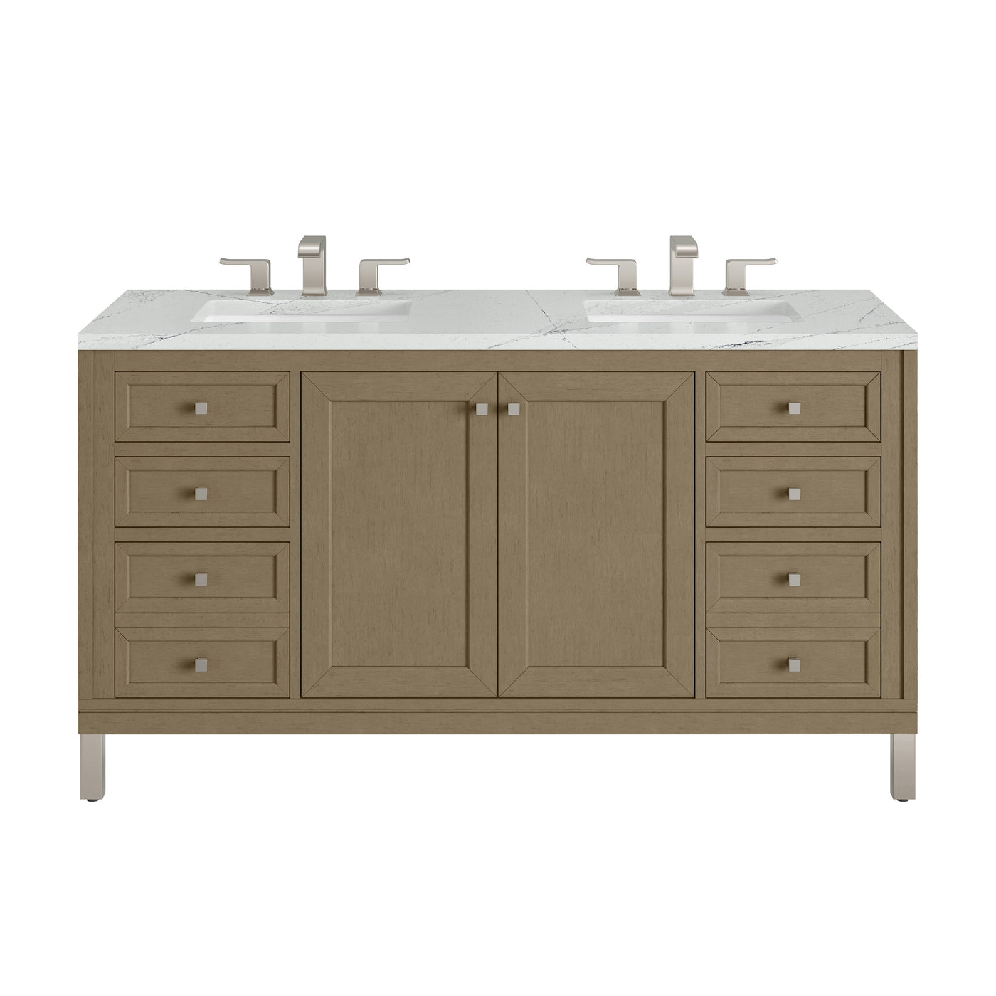James Martin Chicago 60" Double Bathroom Vanity, Walnut Whisper with Ethereal Noctis countertop