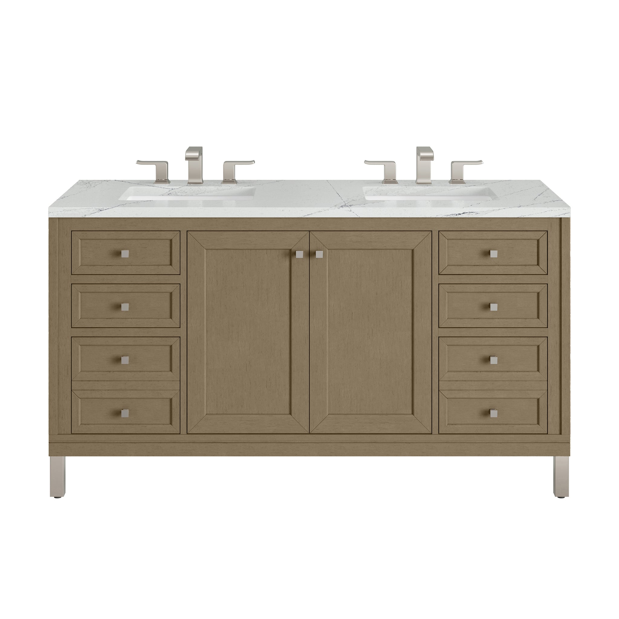 James Martin Chicago 60" Double Bathroom Vanity, Walnut Whisper with Ethereal Noctis countertop